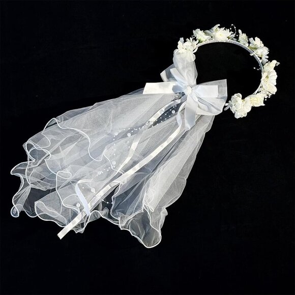 Flower Crown Headband Bridal Veil Floral Wreath for Weddings and Parties main image 5